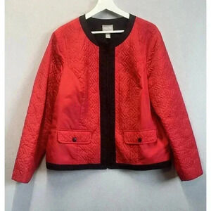 Chicos Women's Size 3 (XL) Red Quilted‎ Zip Up Lightweight Front Pockets Jacket